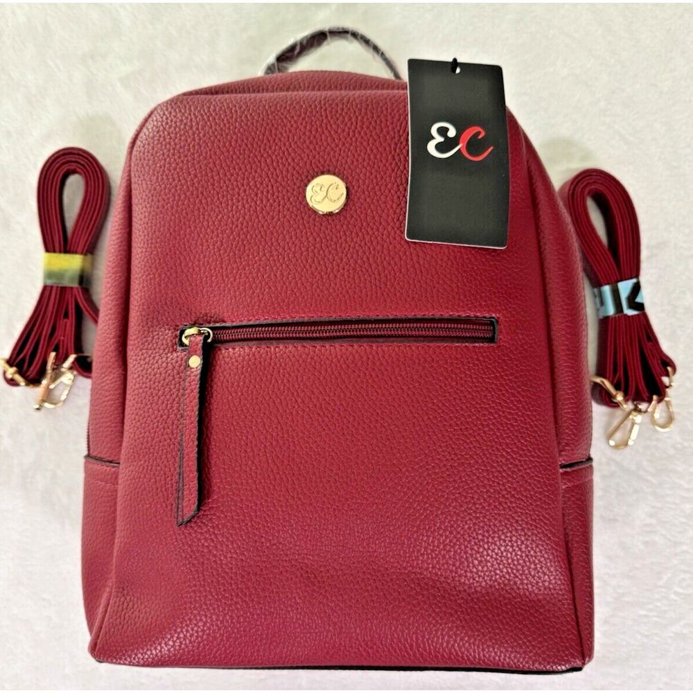 EC Ella Charles‎ Pebbled Leather Backpack Burgundy/Red NWT Pockets Lined